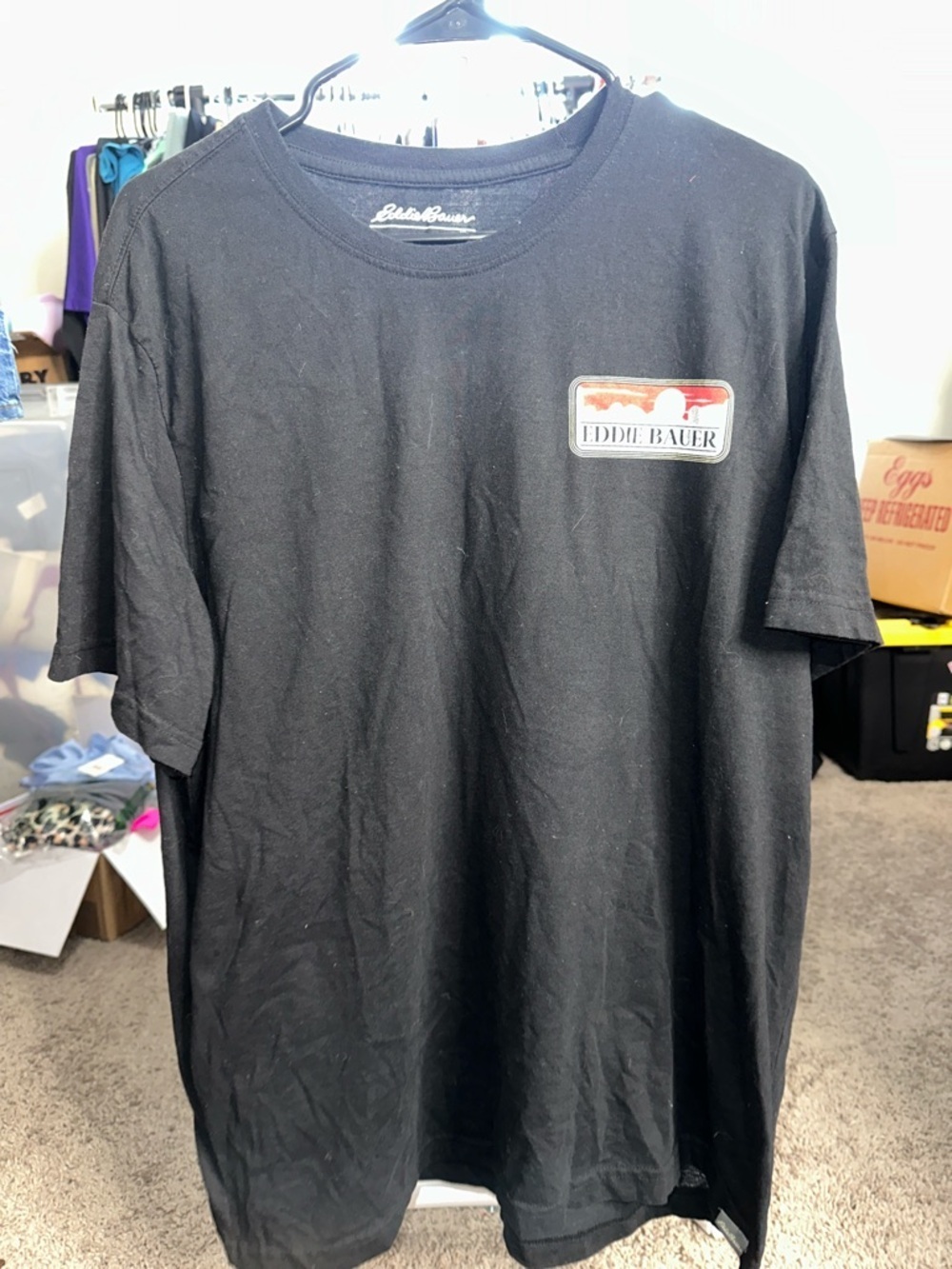 Eddie Bauer Black Short-Sleeve Tee with Chest Logo Patch